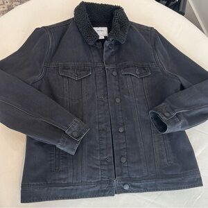 Women's Black Denim Jacket with Sherpa Collar
